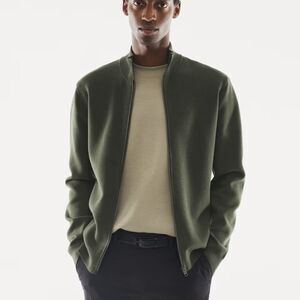 Mango Zipped High Collar Cardigan Olive S NWT IN PACKAGE